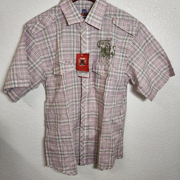 Mens Short Sleeve Button Up (Actual Size L) Plaid Button Pockets NWT READ Desc - Picture 1 of 8